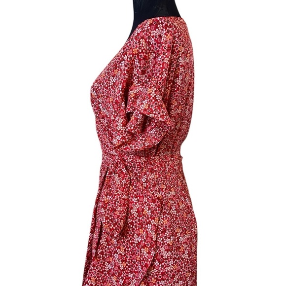 Max Studio Red Floral High Low Wrap Dress Small - Picture 8 of 16